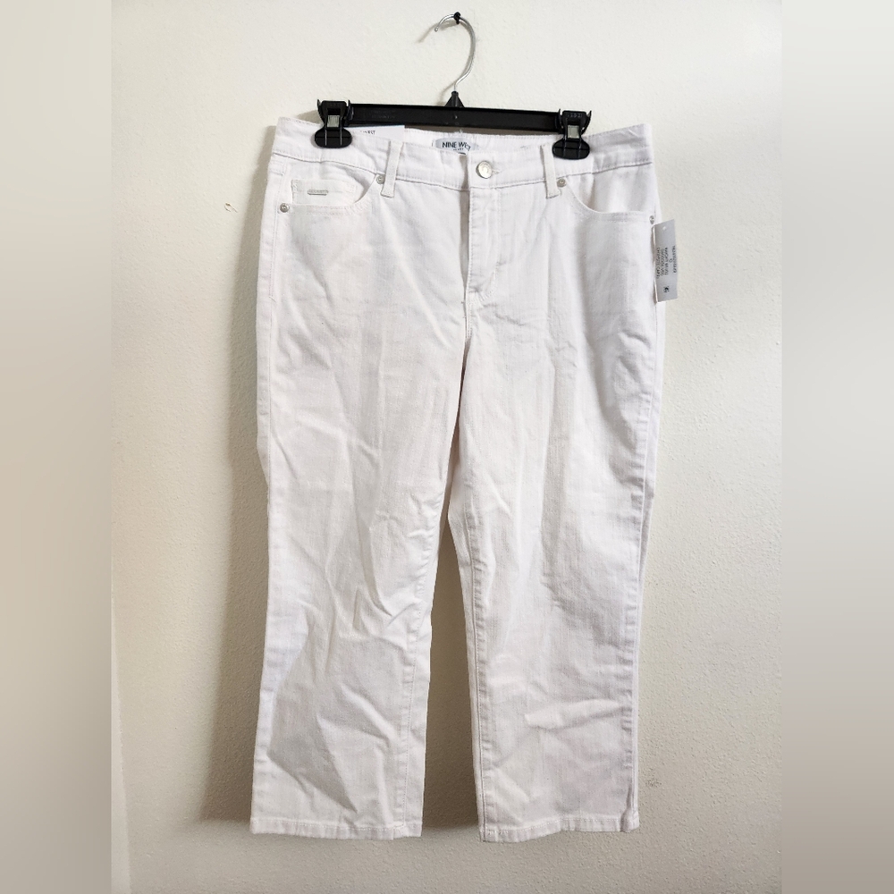 Nine West Women's Jeans Chrystie Capri White Stretched Twill Relaxed Fit‎ 10 NWT